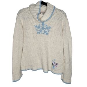 Vintage 90s Disney Store Mickey Minnie Snowflake Cowl Turtleneck Sweater